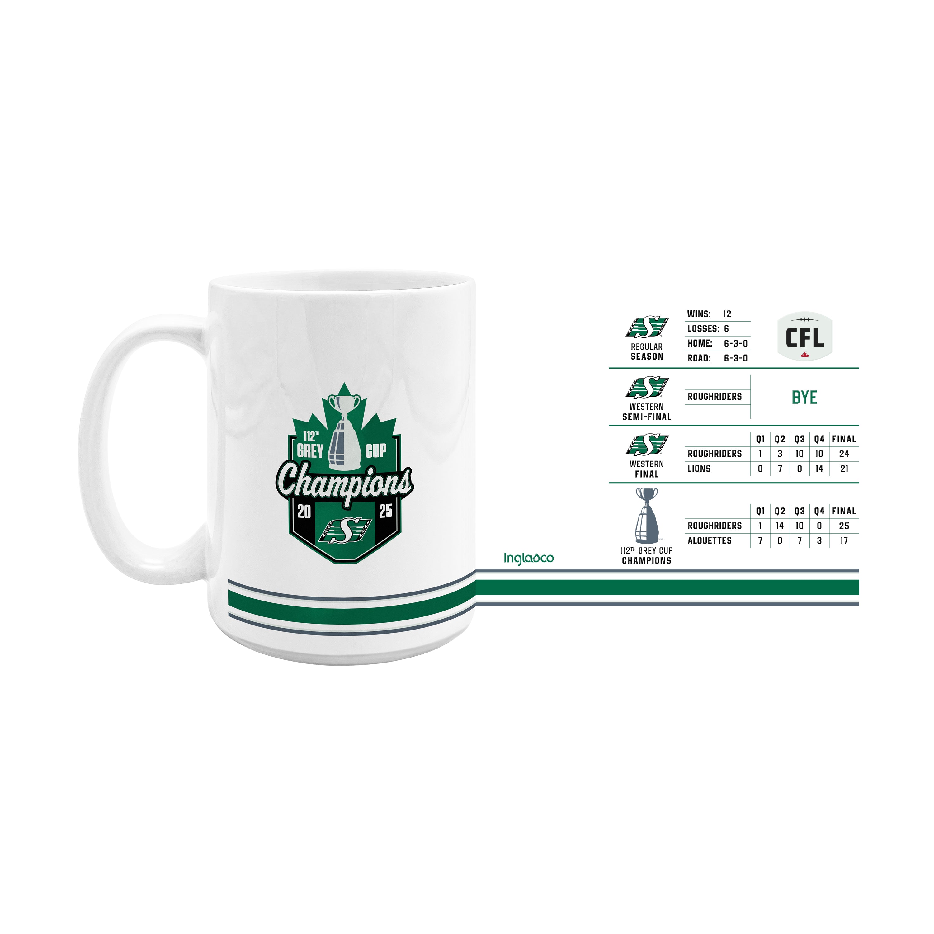 112 Grey Cup Champs 15oz Stats Ceramic Mug